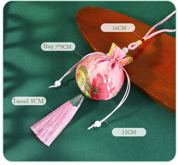 Oriental Floral Embroidered Pouch Sachet Bag | Peony - Oriental Me