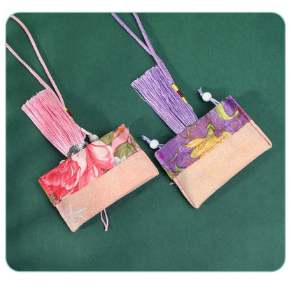 Oriental Floral Embroidered Pouch Sachet Bag | Peony