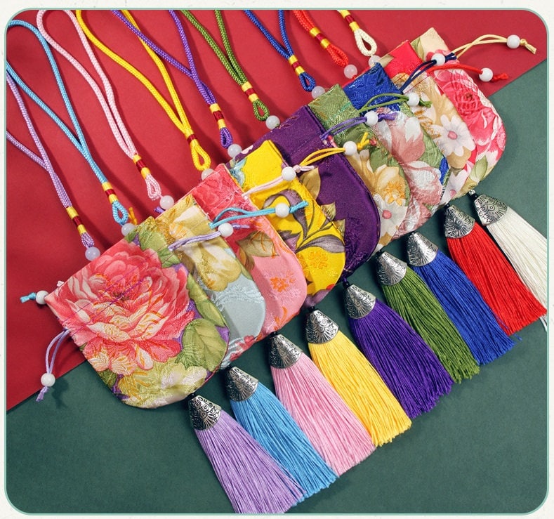Oriental Floral Embroidered Pouch Sachet Bag | Peony - Oriental Me