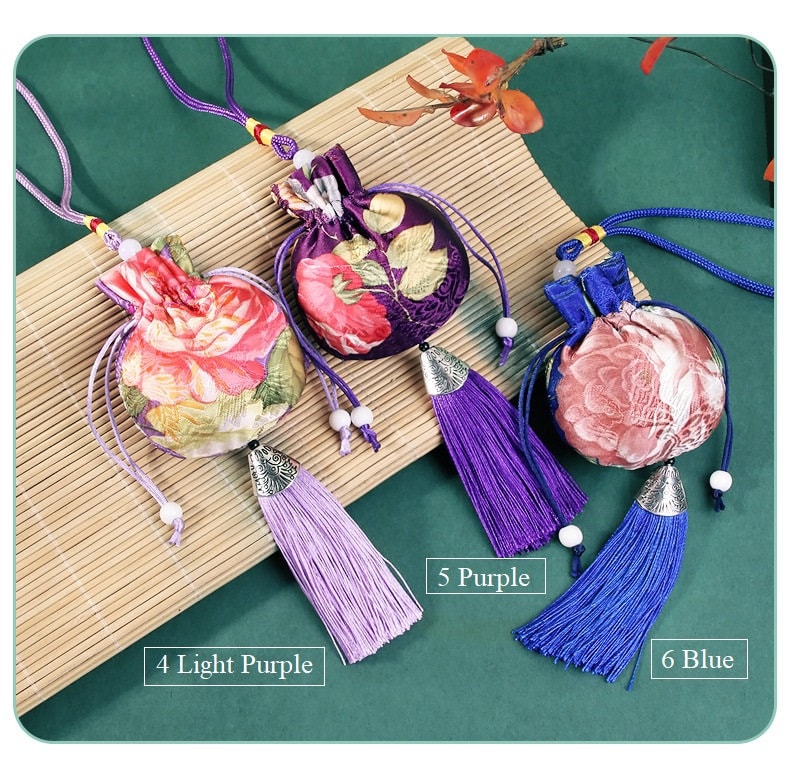 Oriental Floral Embroidered Pouch Sachet Bag | Peony - Oriental Me