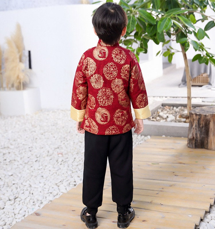 Traditional Asian Chinese Winter Quilted Tang Jacket Suit+ Pants  Set for Kids Boys |Chinese Wedding/ Lunar New Year - Oriental Me