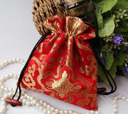 Brocade Floral Favor Gift Pouch Bag with Draw String