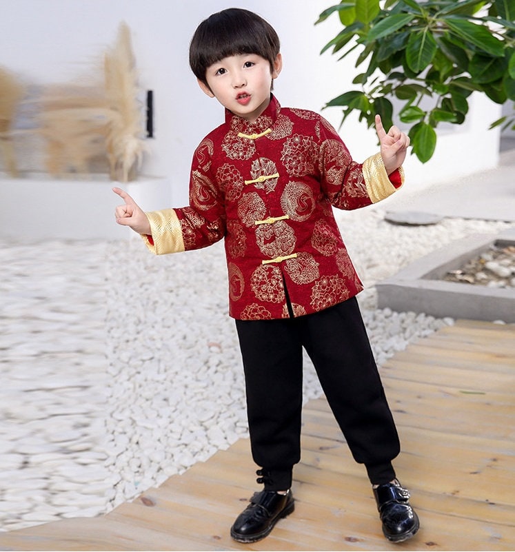 Traditional Asian Chinese Winter Quilted Tang Jacket Suit+ Pants  Set for Kids Boys |Chinese Wedding/ Lunar New Year - Oriental Me