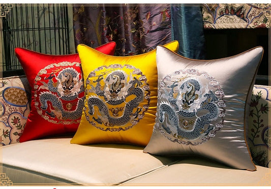 Dragon embroidery satin cushion covers