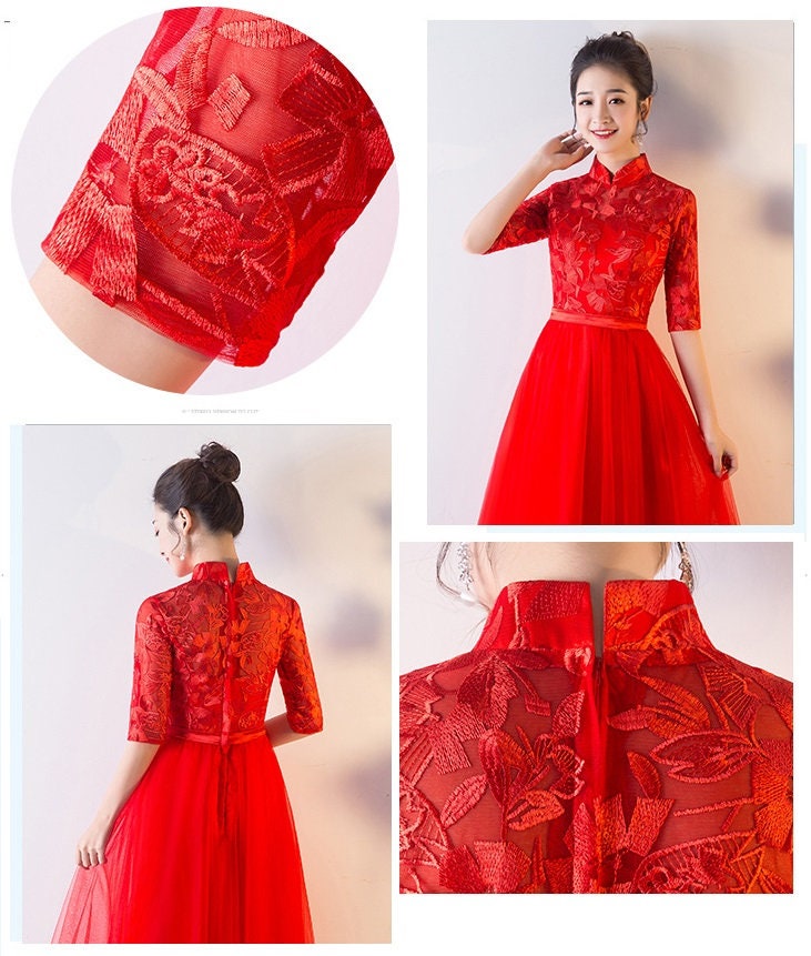 Maßgeschneidertes Cheongsam/Qipao-Kleid aus Spitze und Tüll