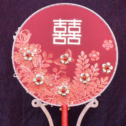 Bridal Double Happiness Red Round Hand Fan