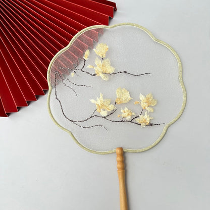 Oriental Floral Silk  Round Hand Fan