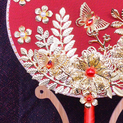 Bridal Double Happiness Red Round Hand Fan