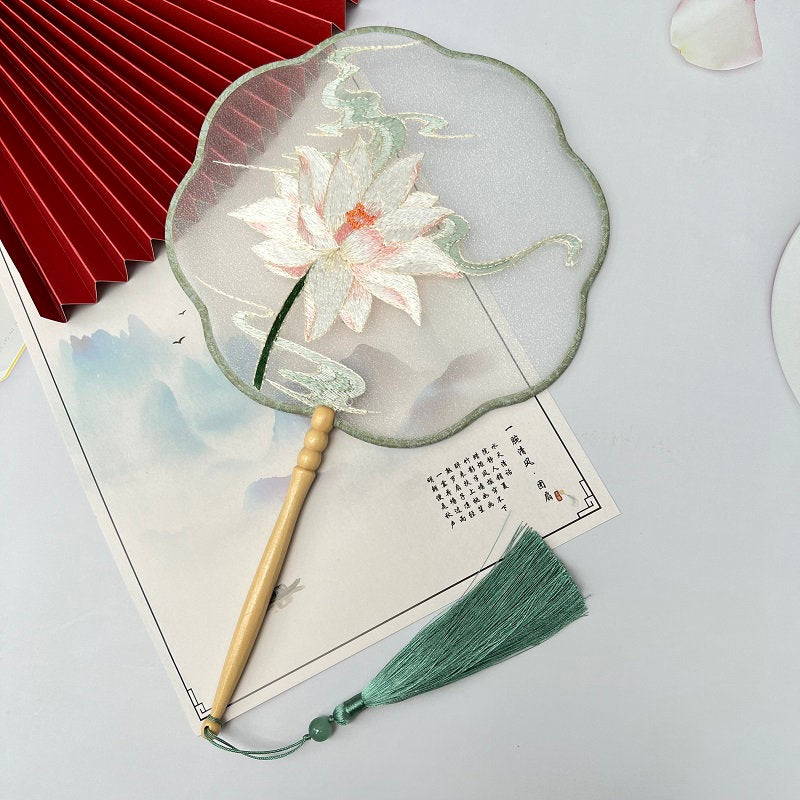 Oriental Floral Silk  Round Hand Fan