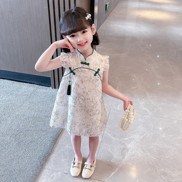 Sleeveless Floral Qipao/Cheongsam Dress with Tassel for Kid - Oriental Me