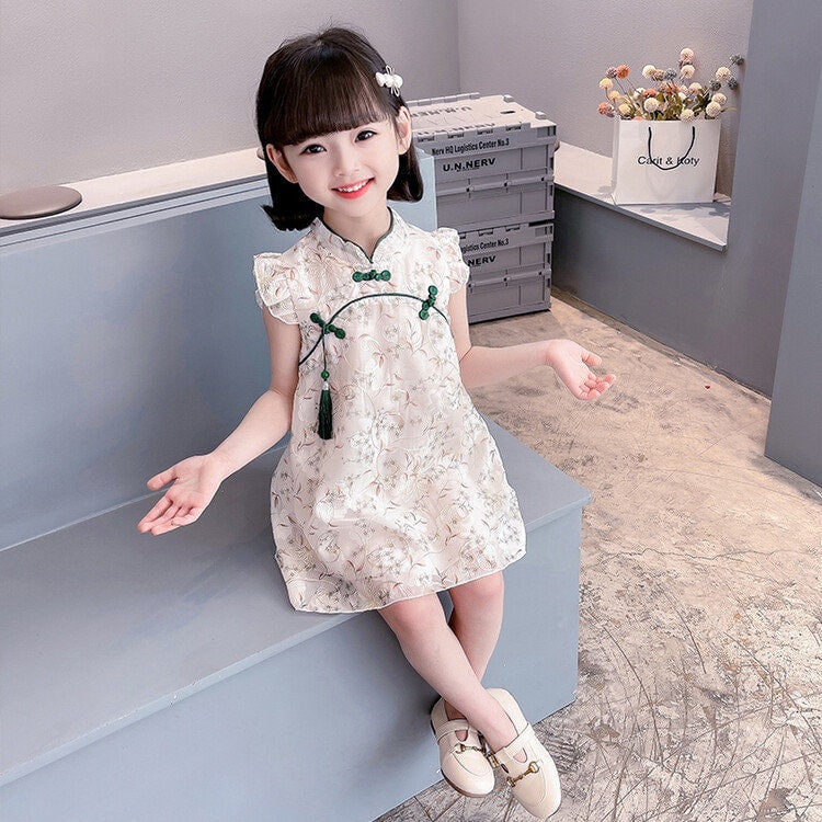 Sleeveless Floral Qipao/Cheongsam Dress with Tassel for Kid - Oriental Me