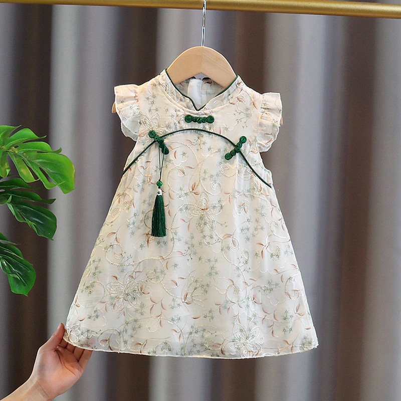 Sleeveless Floral Qipao/Cheongsam Dress with Tassel for Kid - Oriental Me