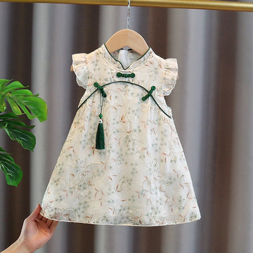 Sleeveless Floral Qipao/Cheongsam Dress with Tassel for Kid - Oriental Me
