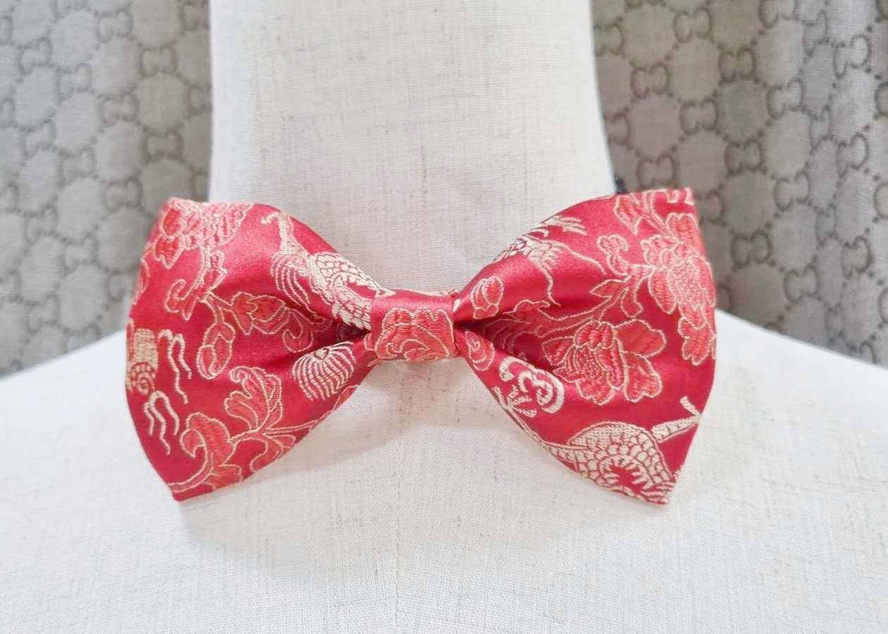 Red  Brocade Dragon Bow Tie - Oriental Me