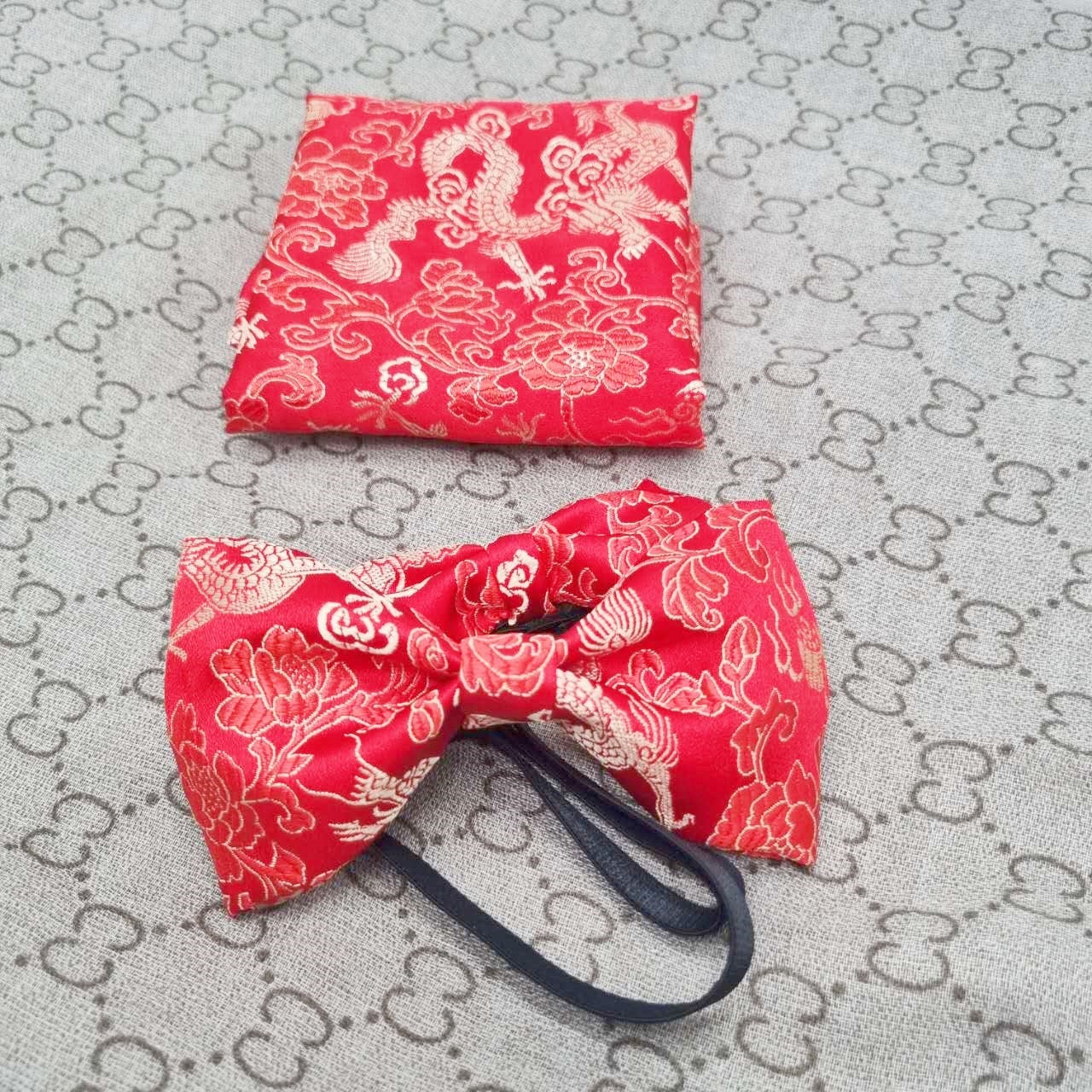 Red  Brocade Dragon Bow Tie