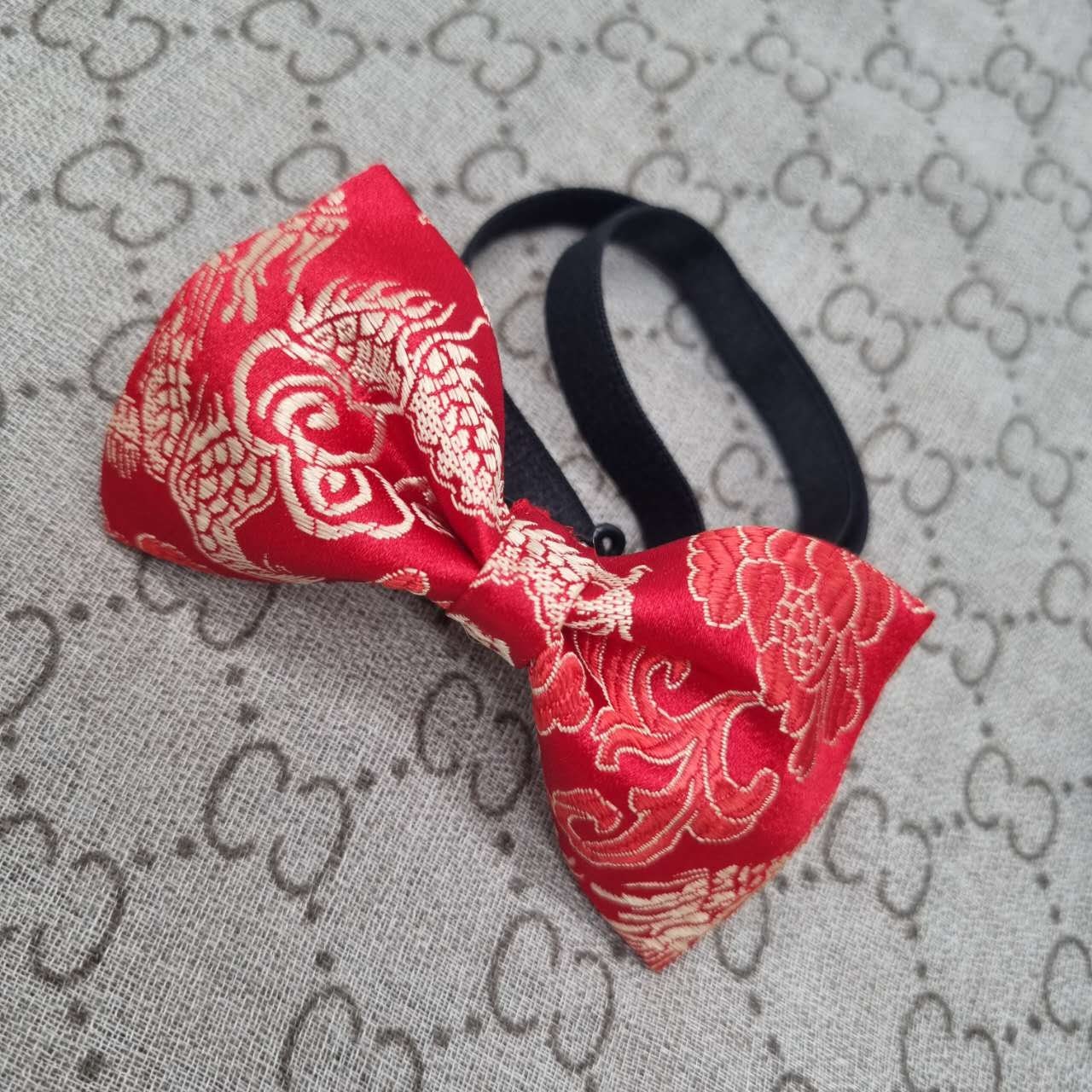 Red  Brocade Dragon Bow Tie - Oriental Me