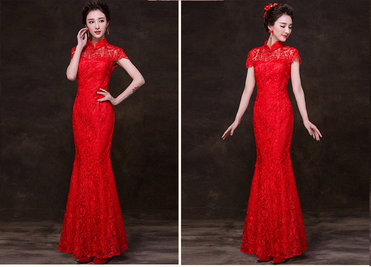 Red Lace Cheongsam/Qipao| Rosy - Oriental Me