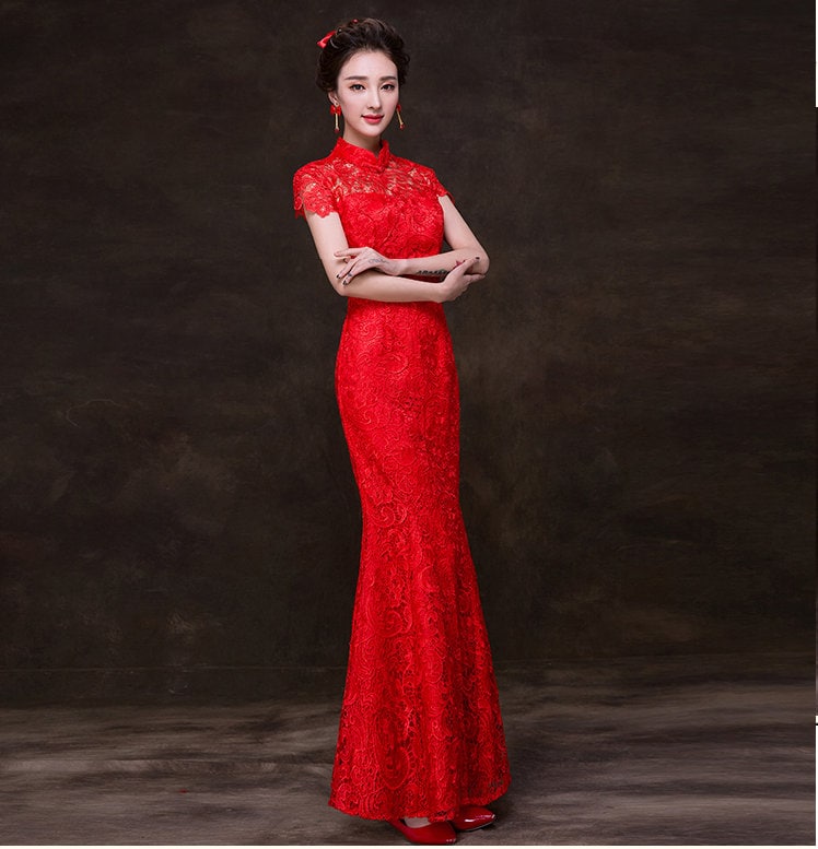 Red Lace Cheongsam/Qipao| Rosy - Oriental Me
