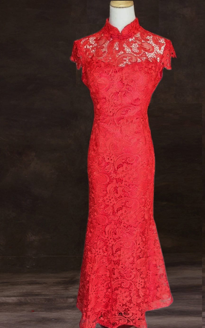 Red Lace Cheongsam/Qipao| Rosy - Oriental Me