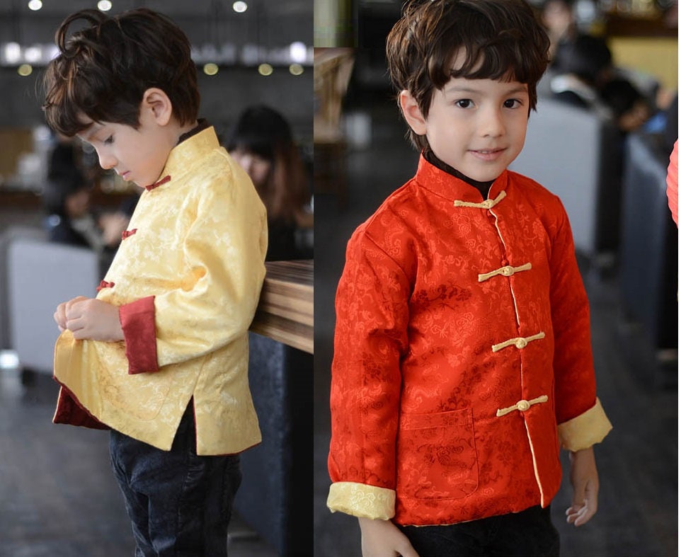 Traditional chinese tang jacket for kid  in red and yellow