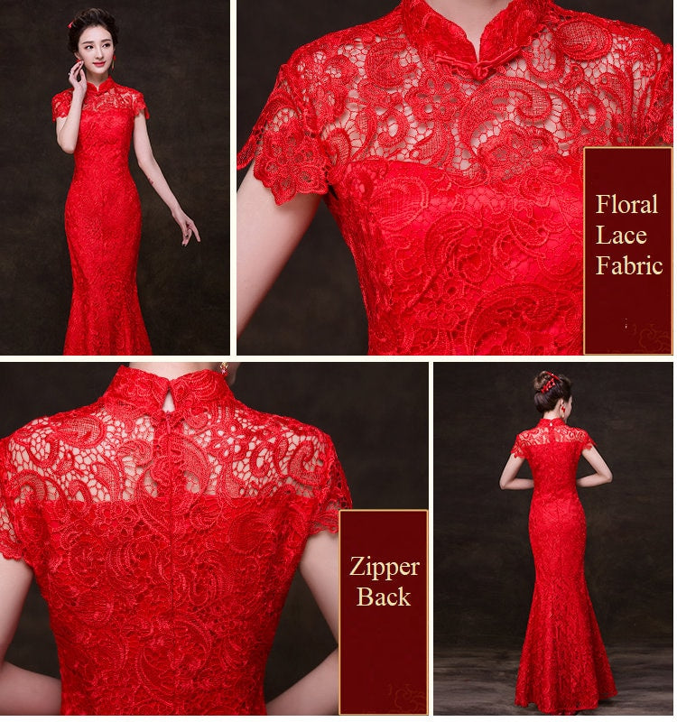 Red Lace Cheongsam/Qipao| Rosy - Oriental Me