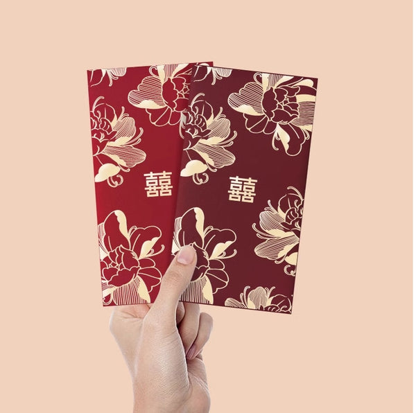 Glittery Double Happiness Wedding Red Envelopes (10pcs) - Oriental Me