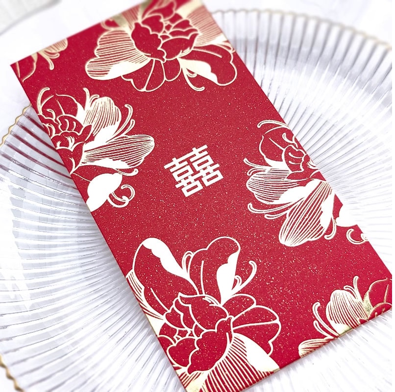 Glittery Double Happiness Wedding Red Envelopes (10pcs) - Oriental Me
