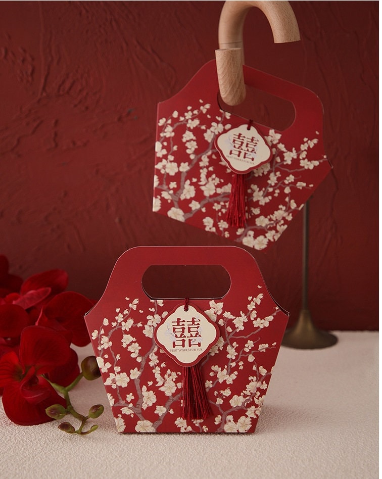 Double Happiness Handbag Shape Favor boxes (Set of 20) - Oriental Me