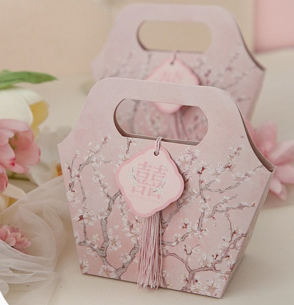 Double Happiness Handbag Shape Favor boxes (Set of 20) - Oriental Me