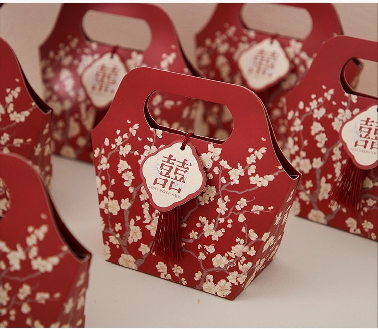 Double Happiness Handbag Shape Favor boxes (Set of 20) - Oriental Me