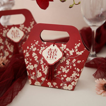 Double Happiness Handbag Shape Favor boxes (Set of 20) - Oriental Me