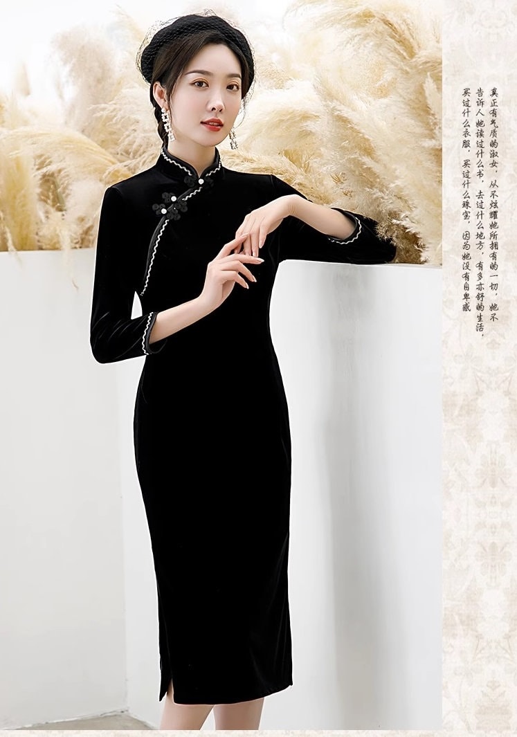 Long Sleeves Velvet Cheongsam Qipao Dress Long Sleeves Velvet Cheongsam Qipao Dress