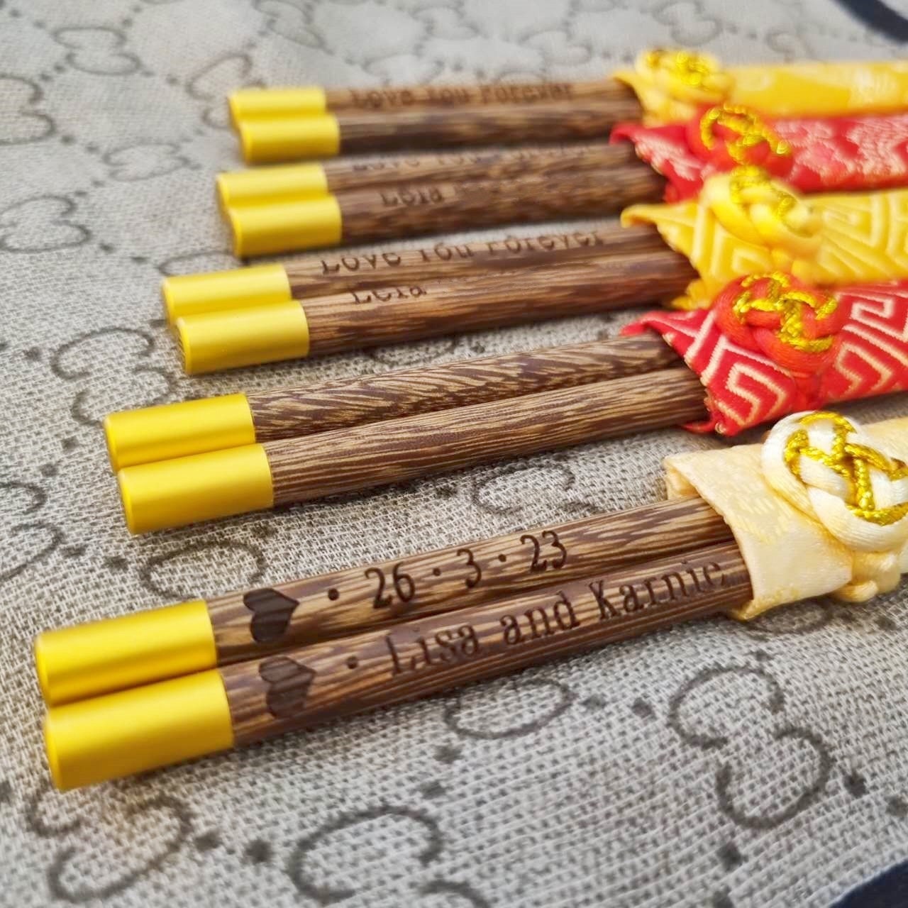 personalised engraved name chopsticks with sleeves